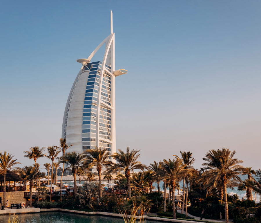 Burj-Al Arab Hotel from Madinat Jumeirah Dubai Sunset